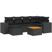vidaXL 7-tlg. Garten-Sofagarnitur mit Kissen Schwarz Poly Rattan