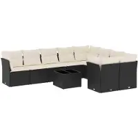 vidaXL 10-tlg. Garten-Sofagarnitur mit Kissen Schwarz Poly Rattan
