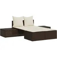 Syfax Doppel-Sonnenliege mit Auflagen Braun Poly Rattan