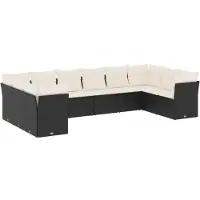 vidaXL 10-tlg. Garten-Sofagarnitur mit Kissen Schwarz Poly Rattan