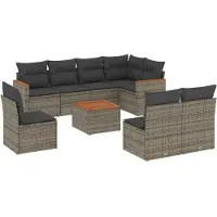 vidaXL 9-tlg. Garten-Sofagarnitur mit Kissen Grau Poly Rattan