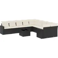 vidaXL 11-tlg. Garten-Sofagarnitur mit Kissen Schwarz Poly Rattan