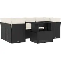 vidaXL 7-tlg. Garten-Sofagarnitur mit Kissen Schwarz Poly Rattan