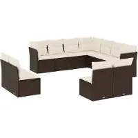 vidaXL 11-tlg. Garten-Sofagarnitur mit Kissen Braun Poly Rattan