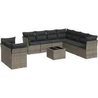 vidaXL 10-tlg. Garten-Sofagarnitur mit Kissen Grau Poly Rattan