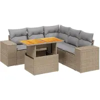 vidaXL 6-tlg. Garten-Sofagarnitur mit Kissen Beige Poly Rattan