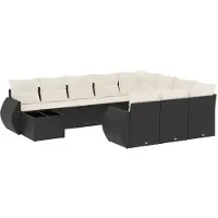 vidaXL 11-tlg. Garten-Sofagarnitur mit Kissen Schwarz Poly Rattan