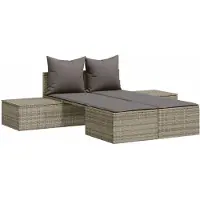 Syfax Doppel-Sonnenliege mit Kissen Grau Poly Rattan