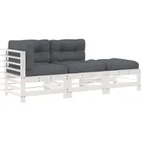 vidaXL 3-tlg. Garten-Lounge-Set mit Kissen Weiß Massivholz