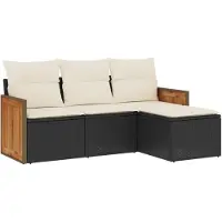 vidaXL 4-tlg. Garten-Sofagarnitur mit Kissen Schwarz Poly Rattan