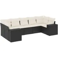 vidaXL 7-tlg. Garten-Sofagarnitur mit Kissen Schwarz Poly Rattan