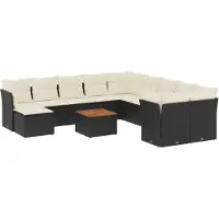 vidaXL 12-tlg. Garten-Sofagarnitur mit Kissen Schwarz Poly Rattan