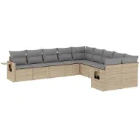 vidaXL 10-tlg. Garten-Sofagarnitur mit Kissen Beige Poly Rattan