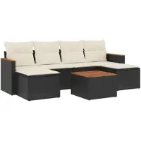 vidaXL 7-tlg. Garten-Sofagarnitur mit Kissen Schwarz Poly Rattan