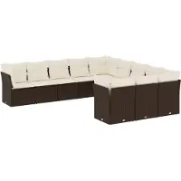 vidaXL 11-tlg. Garten-Sofagarnitur mit Kissen Braun Poly Rattan