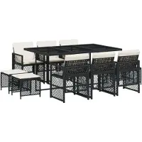 vidaXL 11-tlg. Garten-Essgruppe mit Kissen Schwarz Poly Rattan