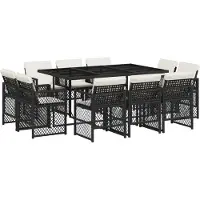 vidaXL 11-tlg. Garten-Essgruppe mit Kissen Schwarz Poly Rattan