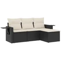 vidaXL 4-tlg Garten-Sofagarnitur mit Kissen Schwarz Poly Rattan Modell 45