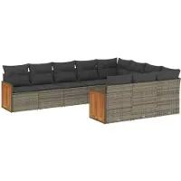 vidaXL 10-tlg. Garten-Sofagarnitur mit Kissen Grau Poly Rattan