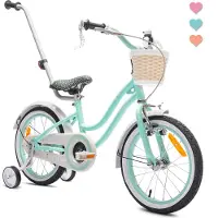 Sun baby Heart Bike Kinderfahrrad für Mädchen 16 Zoll, ab 4 Jahre, mit Stützrädern, abnehmbarer Schubstange, Korb, Klingel, Rücktrittbremse & V-Brake