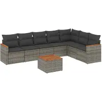 vidaXL 8-tlg. Garten-Sofagarnitur mit Kissen Grau Poly Rattan