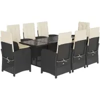 vidaXL 9-tlg. Garten-Essgruppe mit Kissen Schwarz Poly Rattan