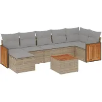 vidaXL 8-tlg. Garten-Sofagarnitur mit Kissen Beige Poly Rattan