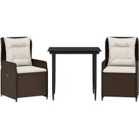 vidaXL 3-tlg. Garten-Essgruppe mit Kissen Braun Poly Rattan