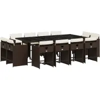 vidaXL 13-tlg. Garten-Essgruppe mit Kissen Braun Poly Rattan