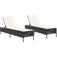 Syfax Sonnenliegen mit Auflagen 2 Stk. Schwarz Poly Rattan