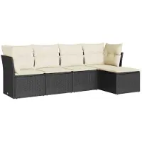 vidaXL 5-tlg. Garten-Sofagarnitur mit Kissen Schwarz Poly Rattan