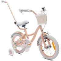 Sun baby Flower Bike Kinderfahrrad für Mädchen 14 Zoll, ab 3 Jahre, mit Stützrädern, abnehmbarer Schubstange, Korb, Klingel, Rücktrittbremse & V-Brake