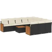 vidaXL 11-tlg. Garten-Sofagarnitur mit Kissen Schwarz Poly Rattan