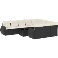 vidaXL 11-tlg. Garten-Sofagarnitur mit Kissen Schwarz Poly Rattan