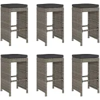 vidaXL Garten-Barhocker mit Kissen 6 Stk. Grau Poly Rattan