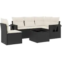 vidaXL 6-tlg. Garten-Sofagarnitur mit Kissen Schwarz Poly Rattan