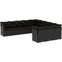 vidaXL 11-tlg. Garten-Sofagarnitur mit Kissen Schwarz Poly Rattan