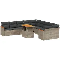 vidaXL 11-tlg. Garten-Sofagarnitur mit Kissen Grau Poly Rattan