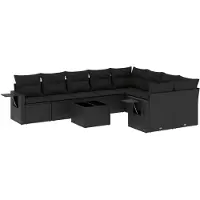 vidaXL 10-tlg. Garten-Sofagarnitur mit Kissen Schwarz Poly Rattan