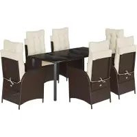 vidaXL 7-tlg. Garten-Essgruppe mit Kissen Braun Poly Rattan