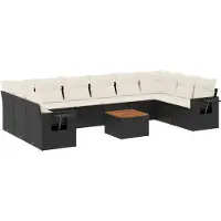 vidaXL 11-tlg. Garten-Sofagarnitur mit Kissen Schwarz Poly Rattan
