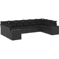 vidaXL 10-tlg. Garten-Sofagarnitur mit Kissen Schwarz Poly Rattan