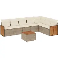 vidaXL 8-tlg. Garten-Sofagarnitur mit Kissen Beige Poly Rattan