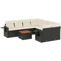 vidaXL 9-tlg. Garten-Sofagarnitur mit Kissen Schwarz Poly Rattan