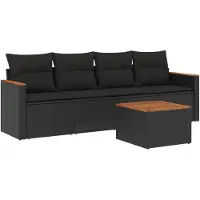 vidaXL 5-tlg. Garten-Sofagarnitur mit Kissen Schwarz Poly Rattan