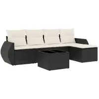 vidaXL 6-tlg. Garten-Sofagarnitur mit Kissen Schwarz Poly Rattan