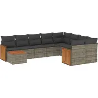 vidaXL 10-tlg. Garten-Sofagarnitur mit Kissen Grau Poly Rattan