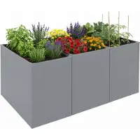 Mendler 3er-Set Hochbeet MCW-P64, Metallhochbeet Gemüse-/Pflanzbeet Blumenkasten Pflanzkübel Stahl 77x150x100cm grau