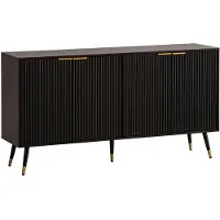 Wohnling Sideboard 150x81x39 cm Anrichte Schwarz mit Eiche-Nachbildung Kommode mit Türen Kommodenschrank Flurschrank Modern Standschrank Wohnzimmer