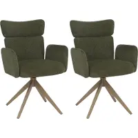 Mendler 2er-Set Esszimmerstuhl MCW-N11, Stuhl, drehbar Auto-Return Stoff Bouclé 350g/m² grün, Beine Holz-Optik